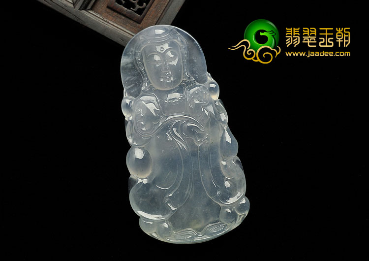 冰玻种紫罗兰缅甸翡翠A货站观音挂件