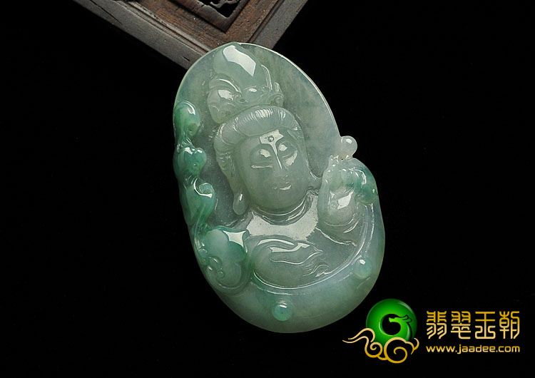 糯冰种飘花缅甸翡翠A货观音头挂件