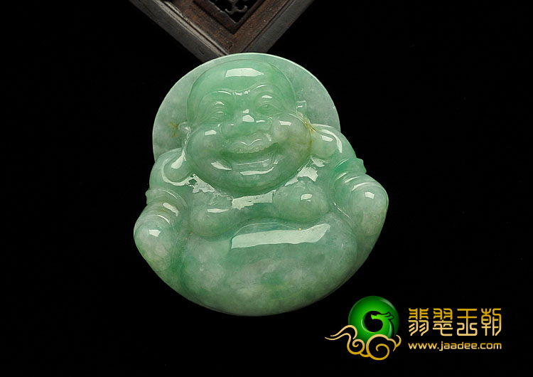 糯冰种豆色缅甸翡翠A货佛挂件