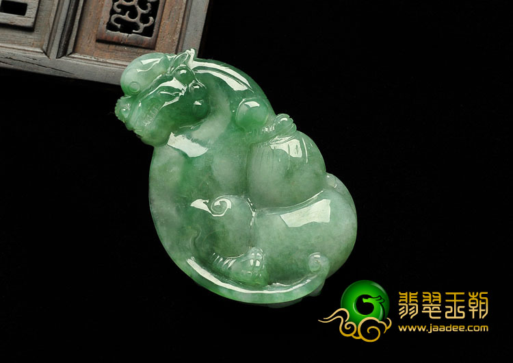 糯冰种飘花缅甸翡翠A货福寿如意挂件
