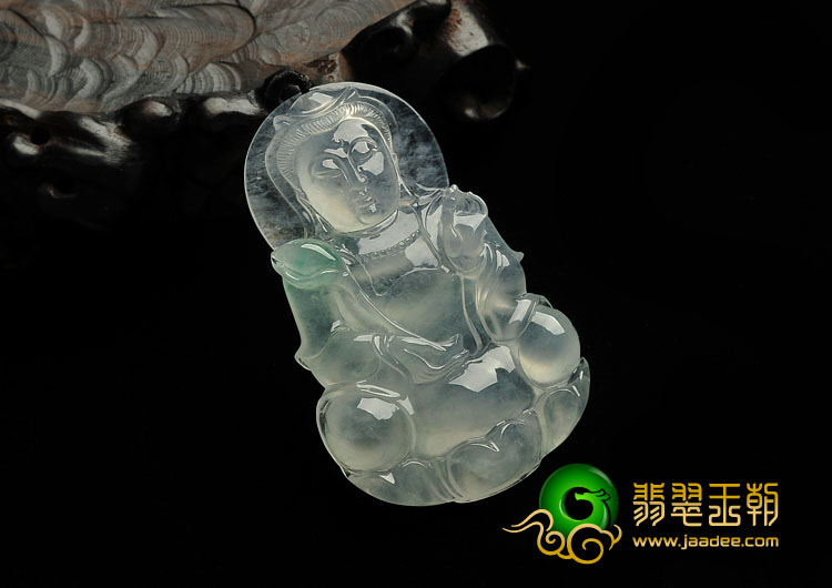 冰种晴水略飘翠缅甸翡翠A货观音挂件