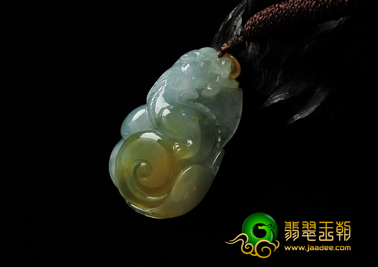 冰种黄翡略飘花缅甸翡翠A货龙行如意挂件