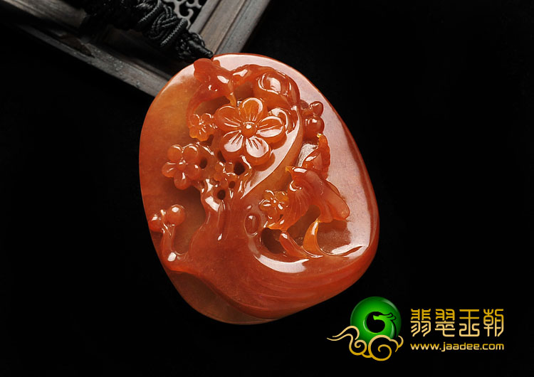 糯冰种红翡缅甸翡翠A货喜上眉梢挂件