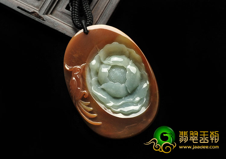 糯冰种褐黄翡缅甸翡翠A货富贵花开挂件