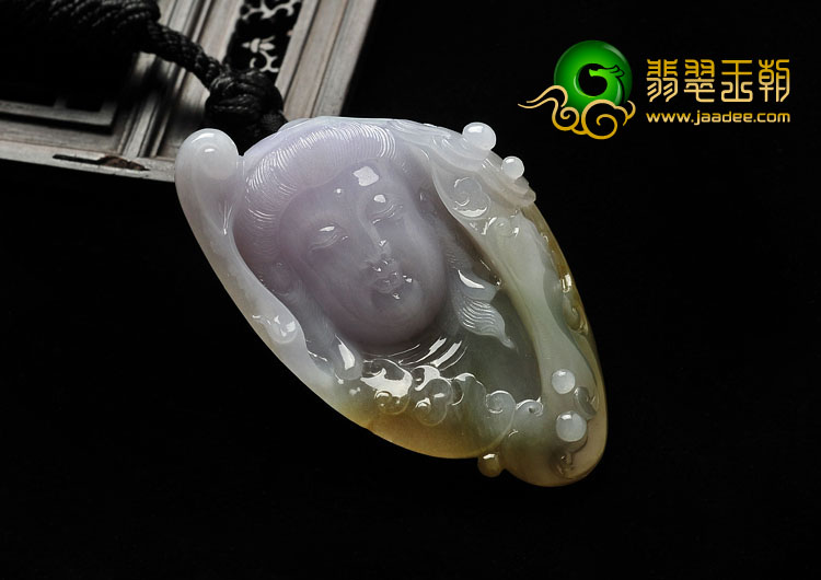 糯冰种紫罗兰黄翡缅甸翡翠A货观音头挂件