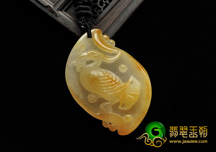 糯冰种黄翡缅甸翡翠A货仙鹤挂件