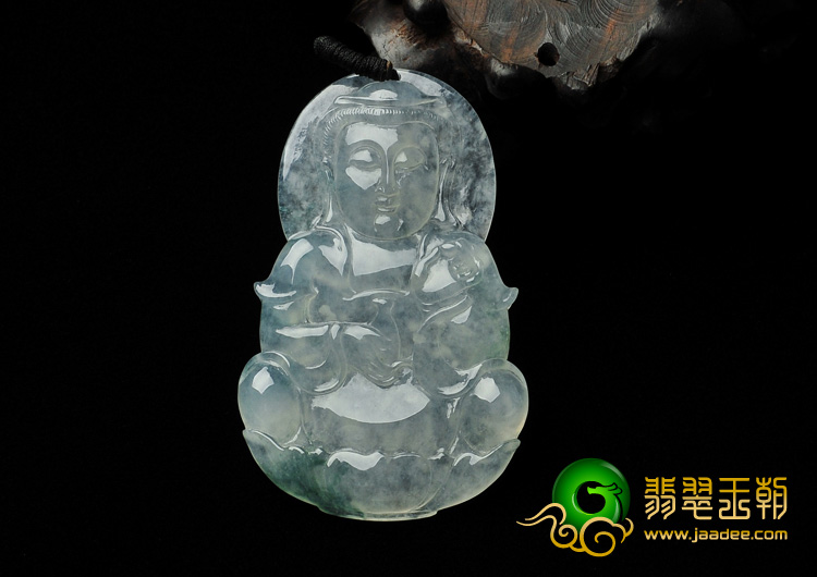 冰种飘花缅甸翡翠A货观音挂件