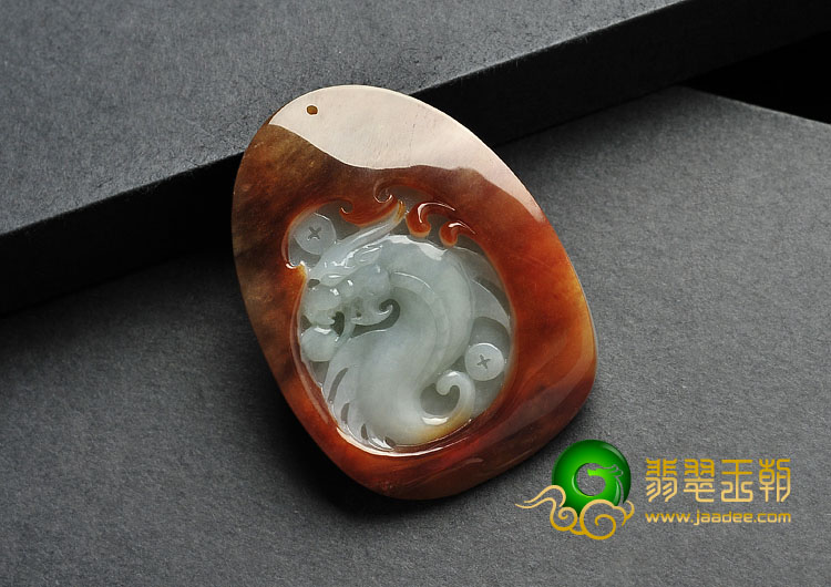 糯冰种红黄翡缅甸翡翠A货龙牌挂件