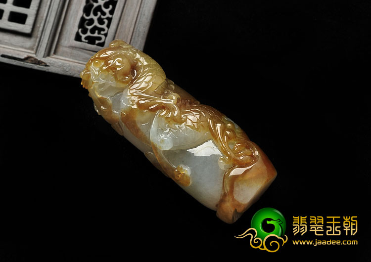 糯冰种褐黄翡缅甸翡翠A货龙柱挂件