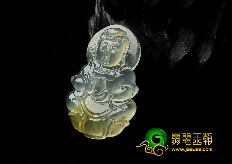 玻璃种黄翡缅甸翡翠A货观音挂件