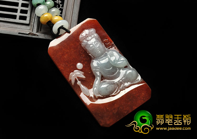 冰种红翡缅甸翡翠A货自在观音挂件