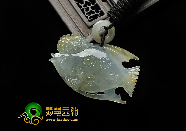 冰种晴水带黄翡缅甸翡翠A货年年有“余”挂件
