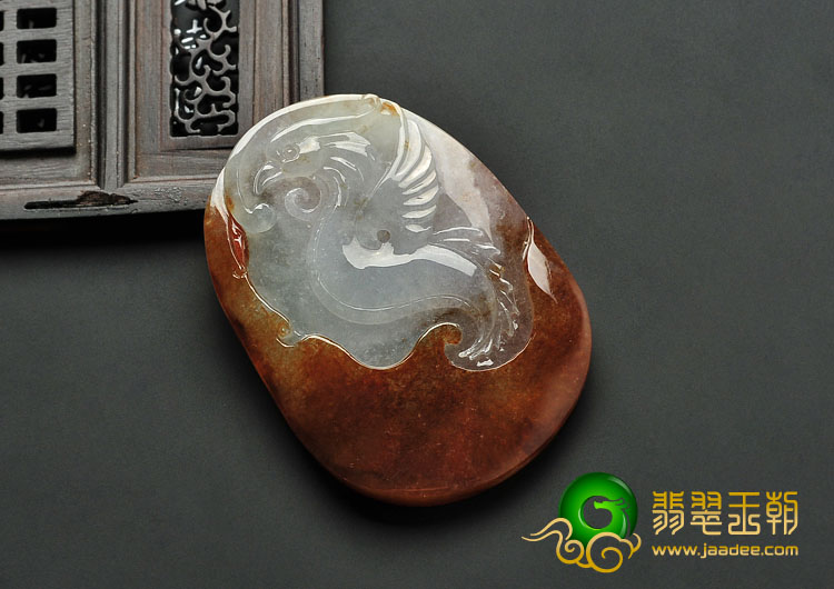 冰种褐红翡缅甸翡翠A货凤来仪挂件