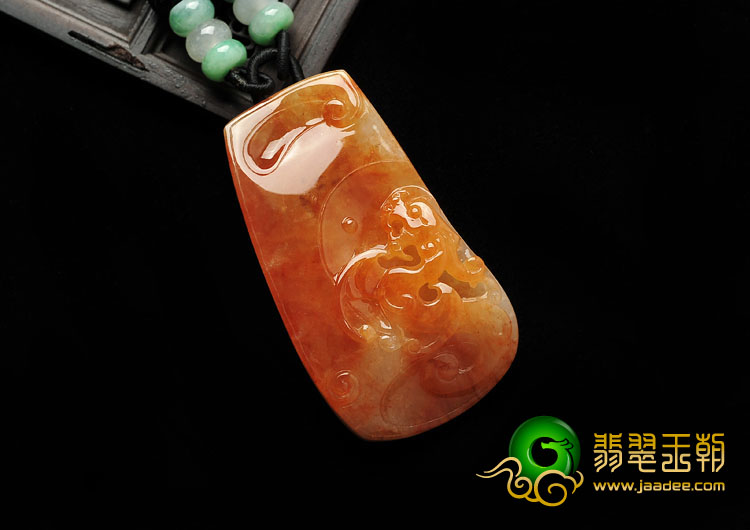 糯冰种红黄翡缅甸翡翠A货龙凤呈祥挂件