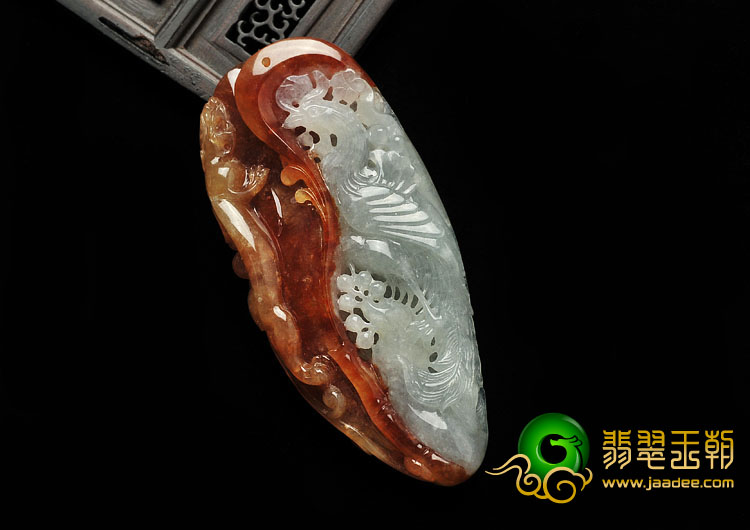 糯冰种红黄翡缅甸翡翠A货龙凤呈祥挂件