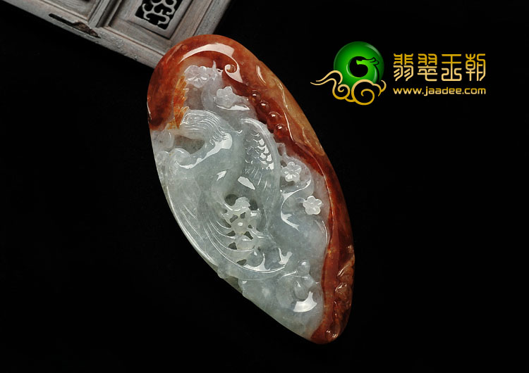 糯冰种红黄翡缅甸翡翠A货有凤来仪挂件