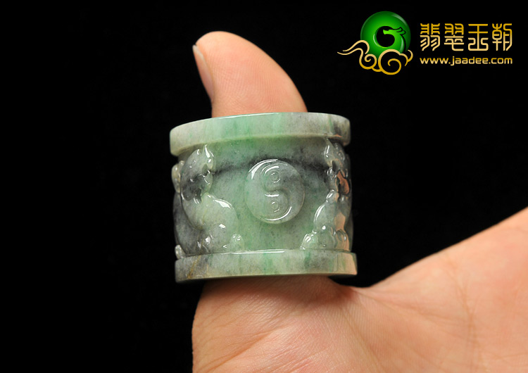 糯冰种青灰色缅甸翡翠A货扳指