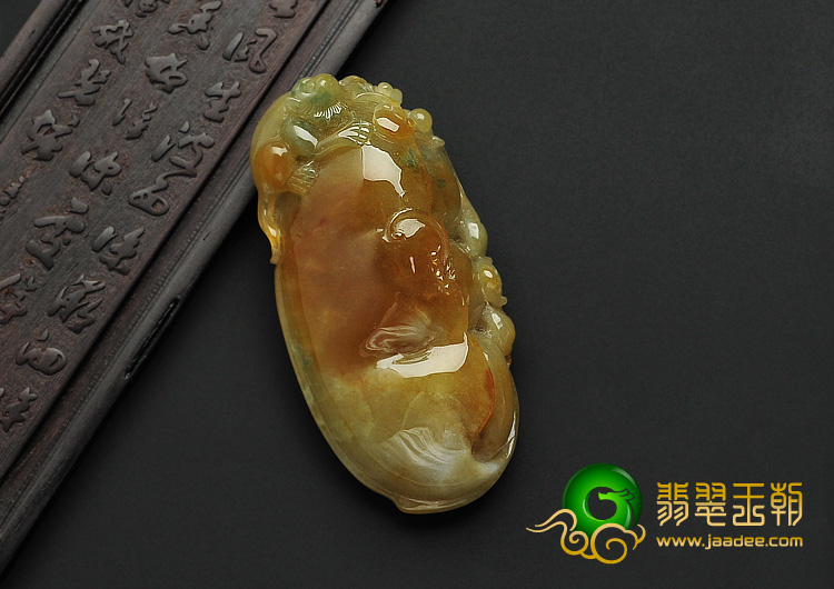 糯冰种褐黄翡缅甸翡翠A货福禄寿挂件