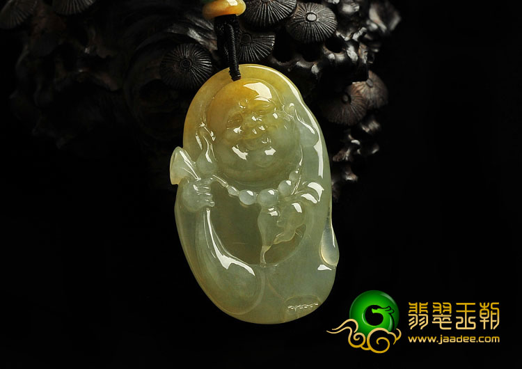 冰种黄翡缅甸翡翠A货布袋佛挂件