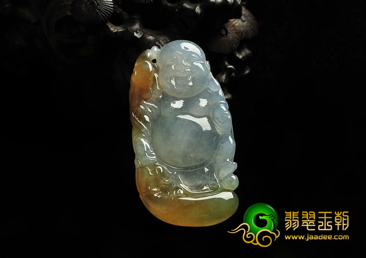 冰种黄翡缅甸翡翠A货站佛挂件