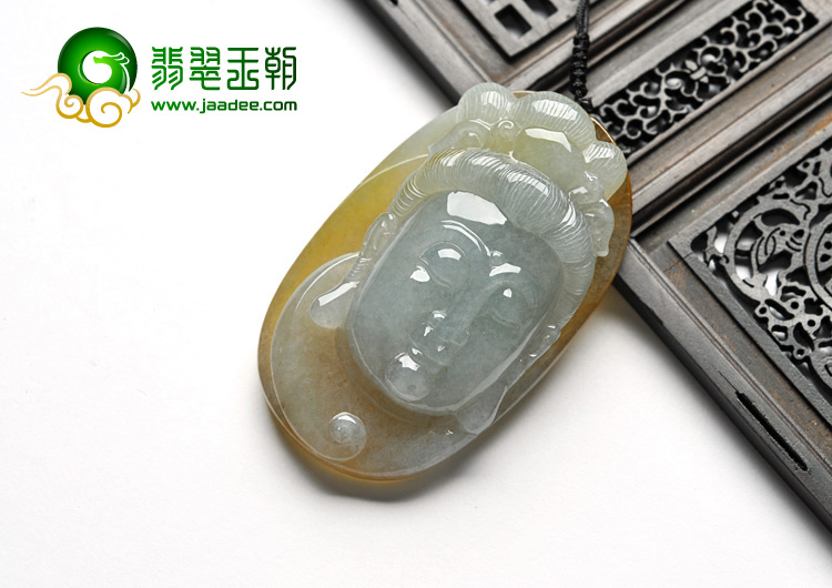 糯冰种晴水黄翡缅甸翡翠A货观音头挂件