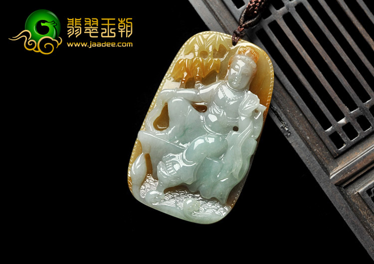 糯冰种褐黄翡缅甸翡翠A货观音挂件