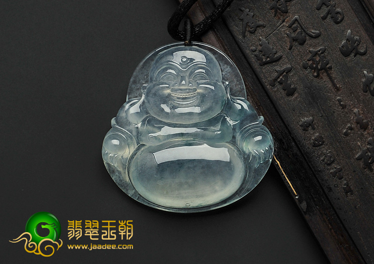 冰玻种飘花缅甸翡翠A货玉佛挂件