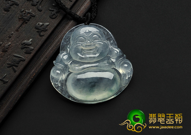冰玻种飘花缅甸翡翠A货玉佛挂件