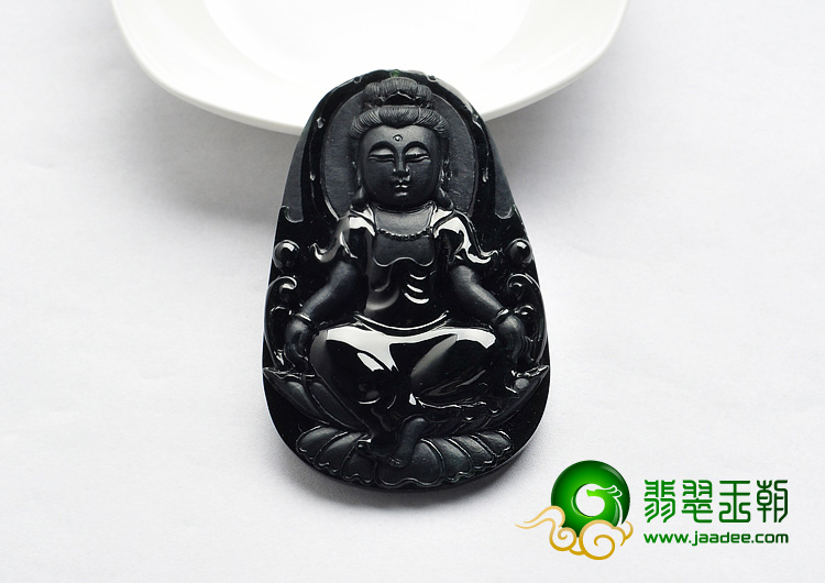 冰种墨翠缅甸翡翠A货观音挂件