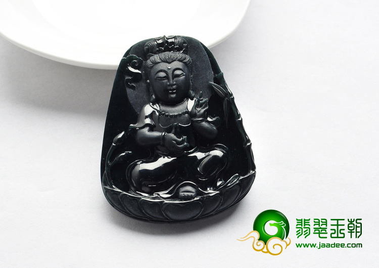 冰种墨翠缅甸翡翠A货观音挂件