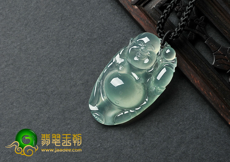 冰玻种晴水缅甸翡翠A货逍遥佛挂件