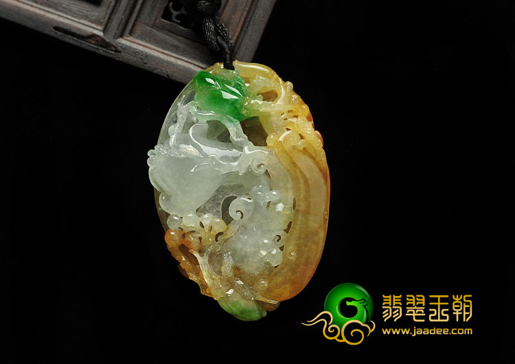 冰种黄加绿缅甸翡翠A货富甲天下挂件