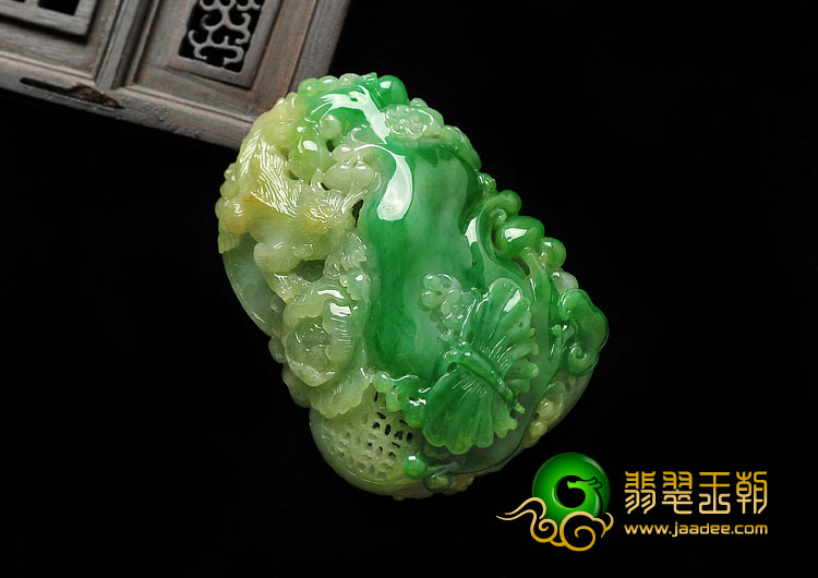 糯冰种黄加绿缅甸翡翠A货猫蝶富贵挂件