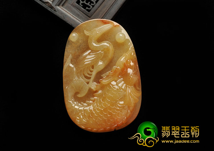 糯冰种红黄翡缅甸翡翠A货鱼龙挂件