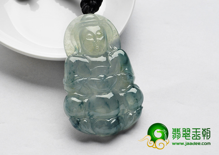 冰种飘花缅甸翡翠A货观音挂件