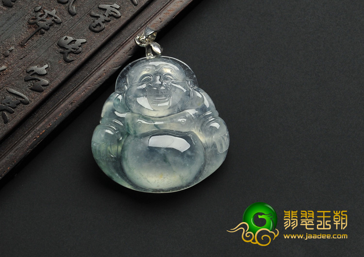 冰种飘花缅甸翡翠A货玉佛挂件