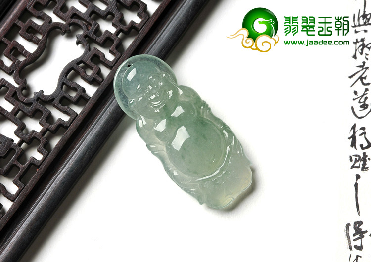冰种晴水略飘花缅甸翡翠A货翡翠站佛挂件