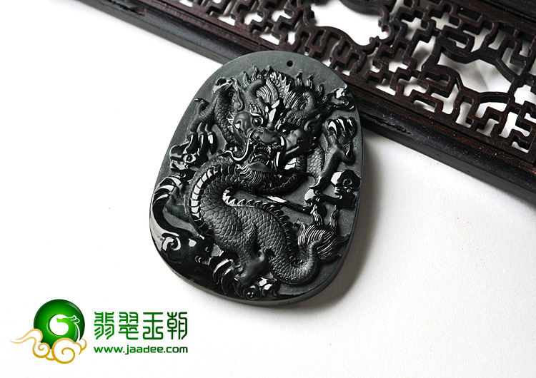 冰种墨翠缅甸翡翠A货墨翠飞龙挂件