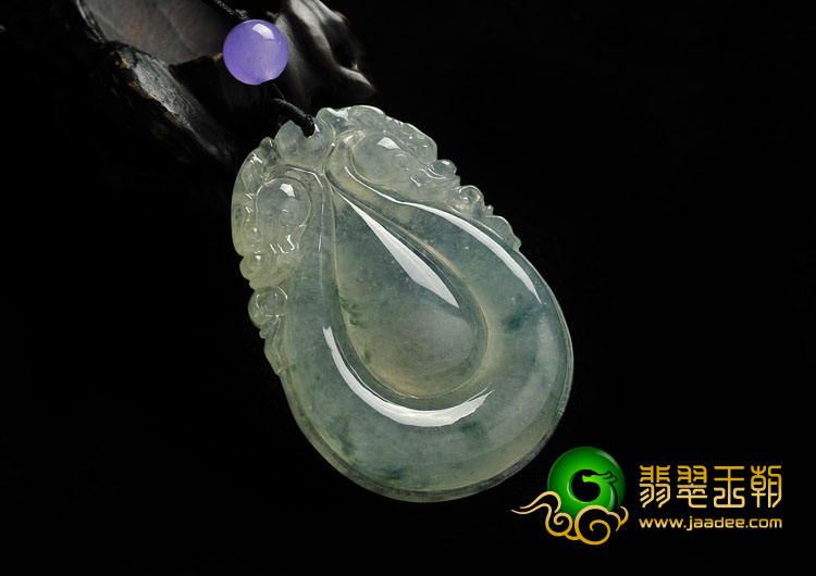 冰种飘花缅甸翡翠A货双龙如意挂件