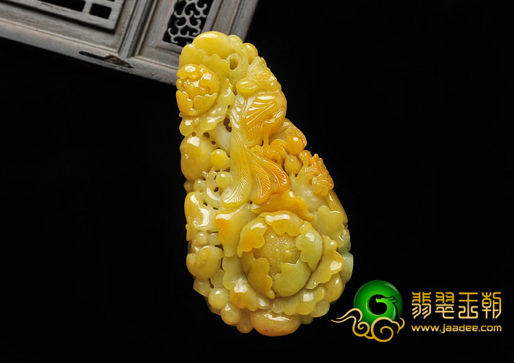 糯冰种黄翡缅甸翡翠A货花开富贵手玩件