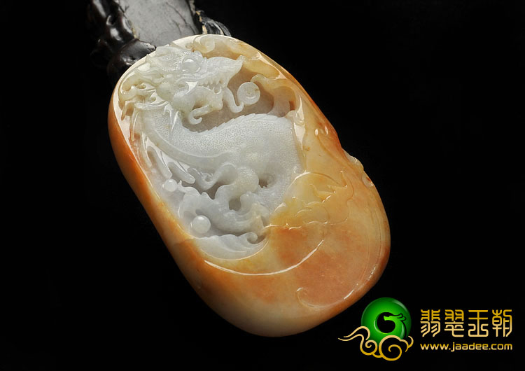 糯冰种红黄翡缅甸翡翠A货龙牌挂件/手玩件