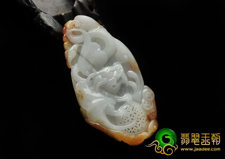 糯冰种红黄翡缅甸翡翠A货飞龙在天挂件