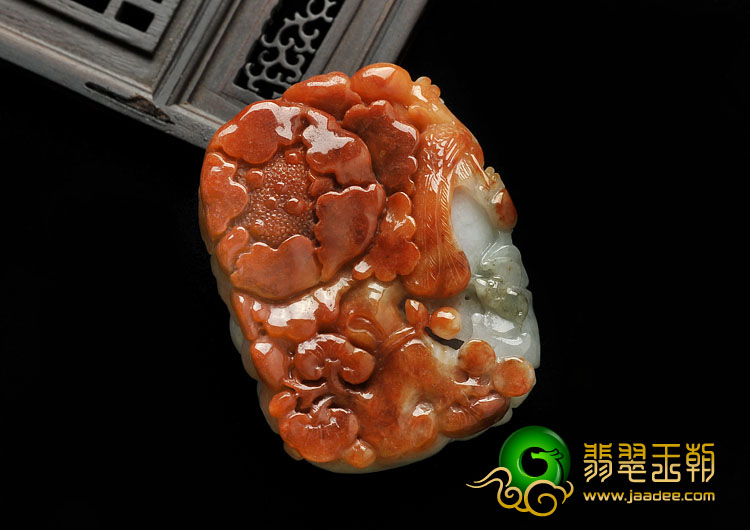 细糯种红翡缅甸翡翠A货富贵花开挂件