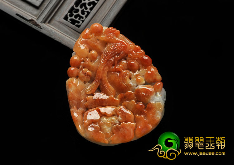 细糯种红翡缅甸翡翠A货富贵花开挂件