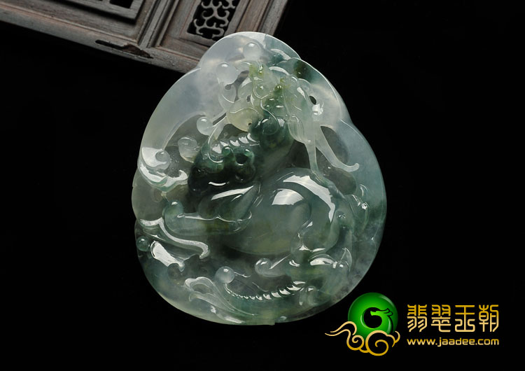 冰种飘花缅甸翡翠A货龙凤呈祥挂件