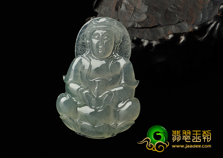 冰种晴水略飘花缅甸翡翠A货观音挂件