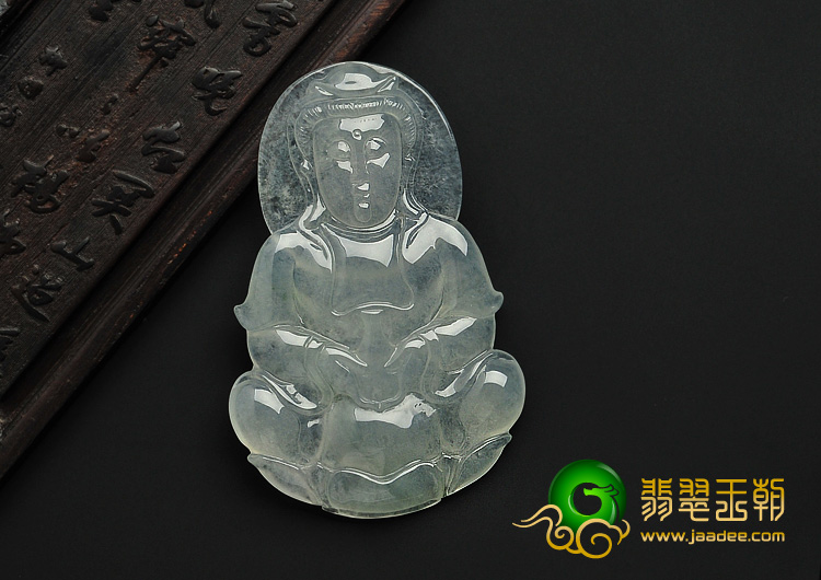 冰种淡晴水缅甸翡翠A货观音挂件