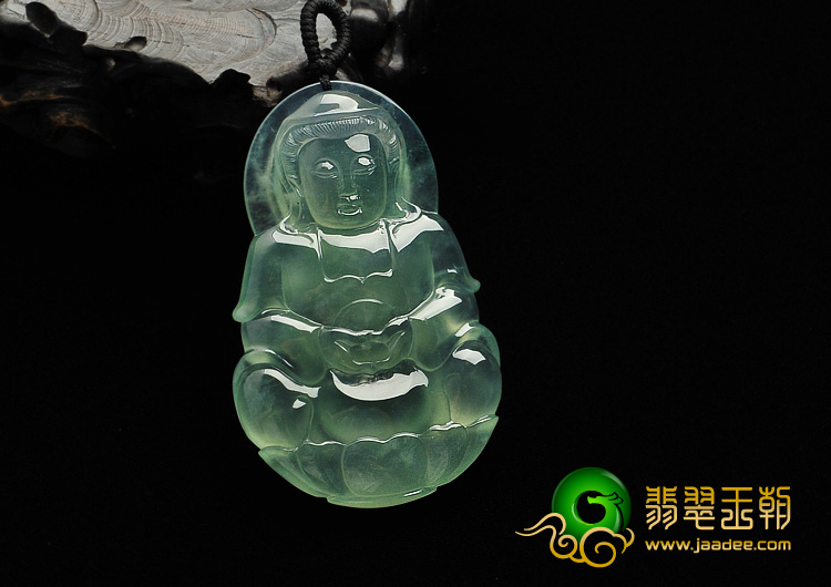 冰玻种绿晴水缅甸翡翠A货观音挂件