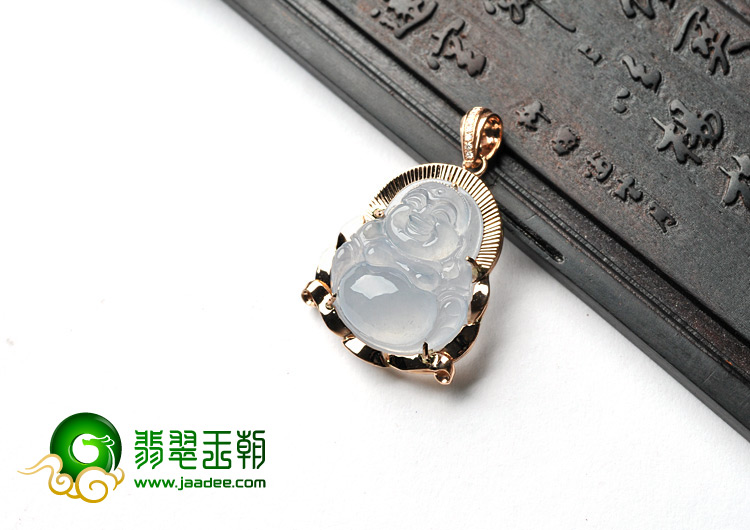 玻璃种缅甸翡翠A货镶玫瑰金玉佛胸坠（真钻）
