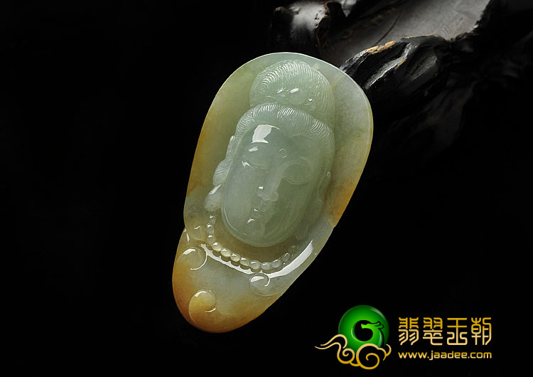 糯冰种黄翡缅甸翡翠A货观音头挂件